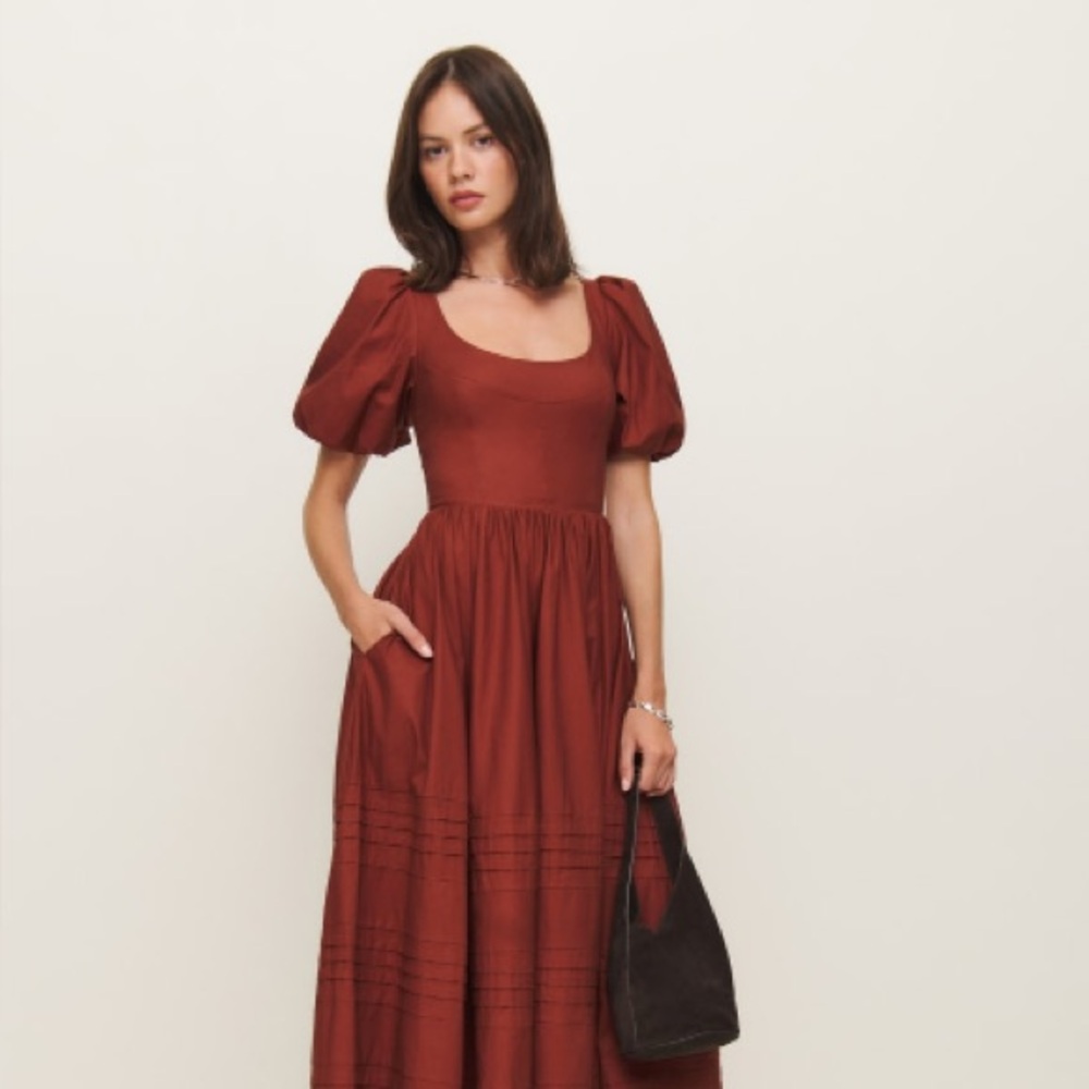 Reformation - Everlyn Dress - sold out - Terracotta Puff Sleeve Midi